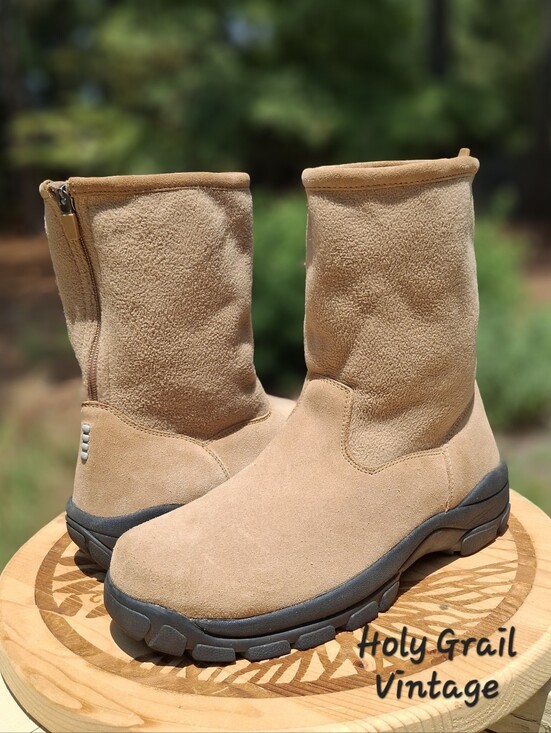 Lands' End Shoes - VTG Lands' End Women's Tan Suede & Fleece-Lined Mid Calf Back Zip Winter Boots 9